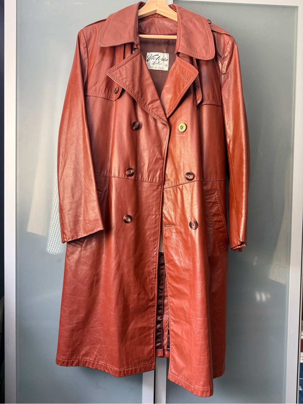 Women’s Brown Leather Trench Coat - Picture 3 of 7